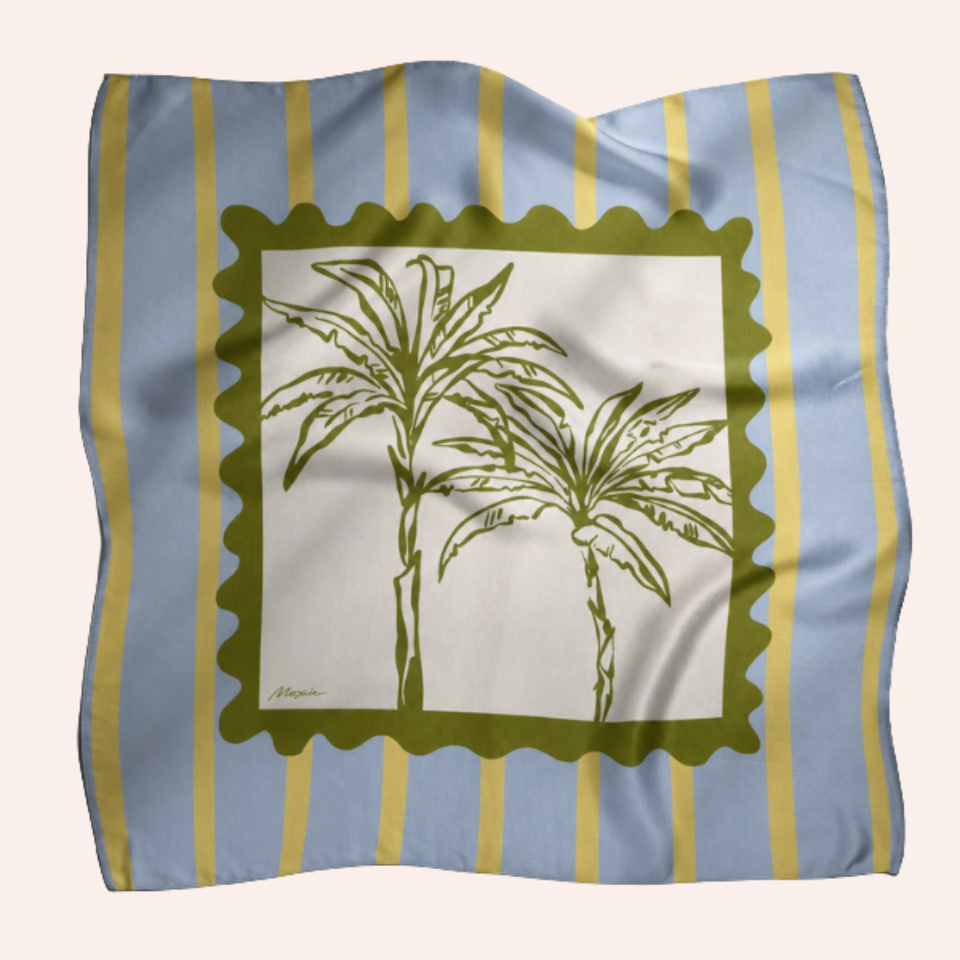 Silk Scarf "Postcard" - Avocado Green & Butter Yellow