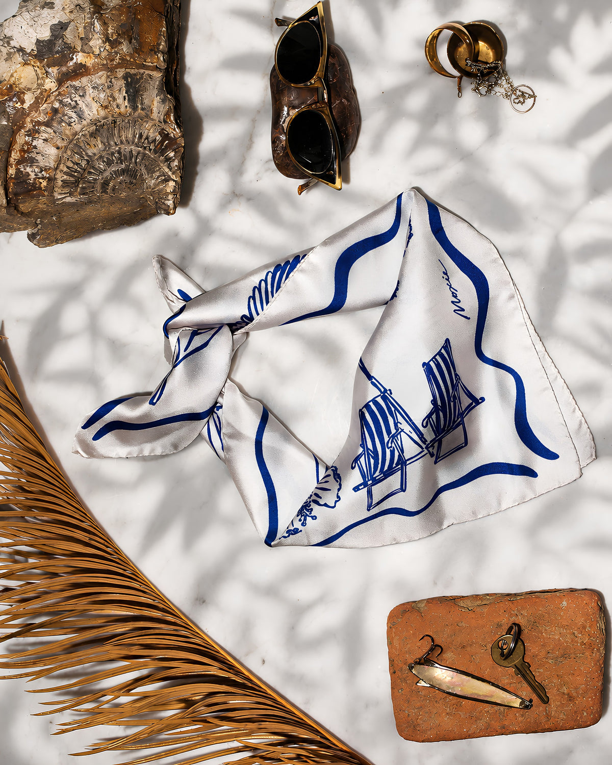 Silk Scarf "Coastal" - Ocean Blue