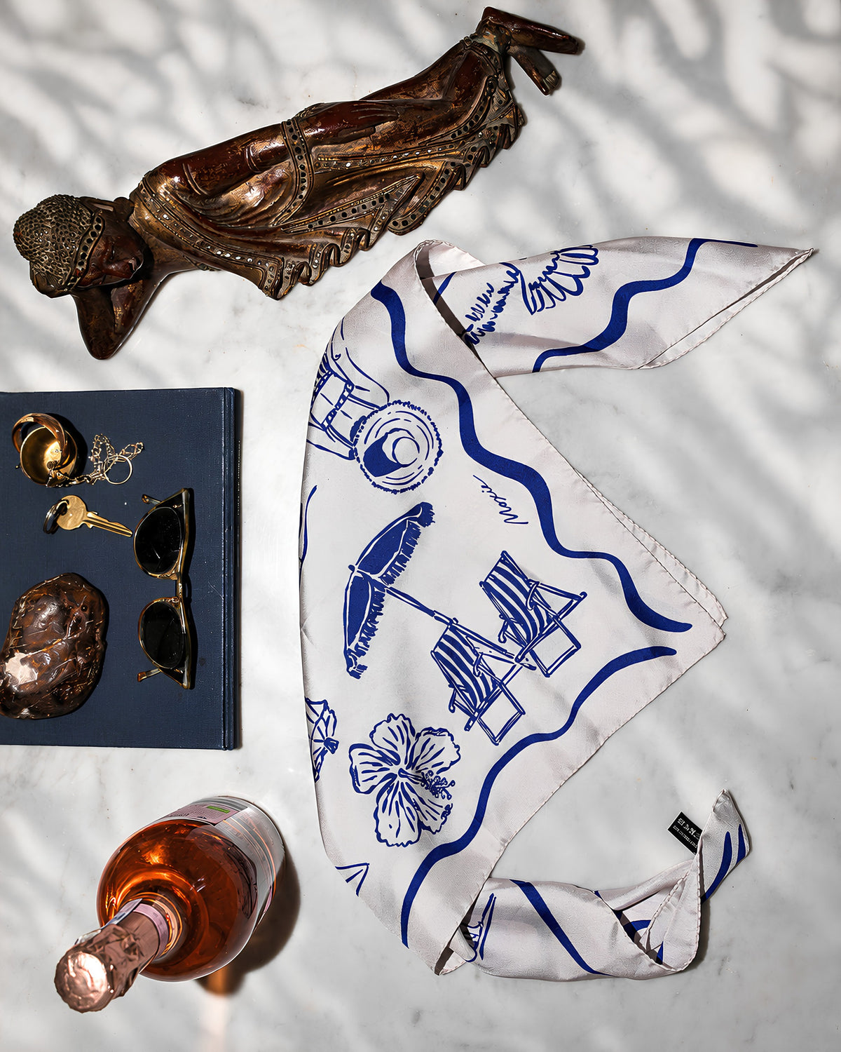 Silk Scarf "Coastal" - Ocean Blue