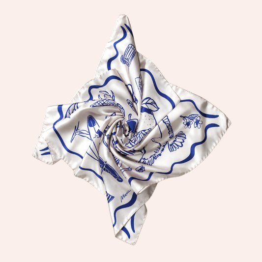 Silk Scarf "Coastal" - Ocean Blue