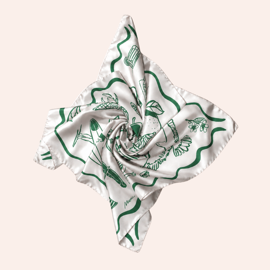 Silk Scarf "Coastal" - Bridal Blush & Green