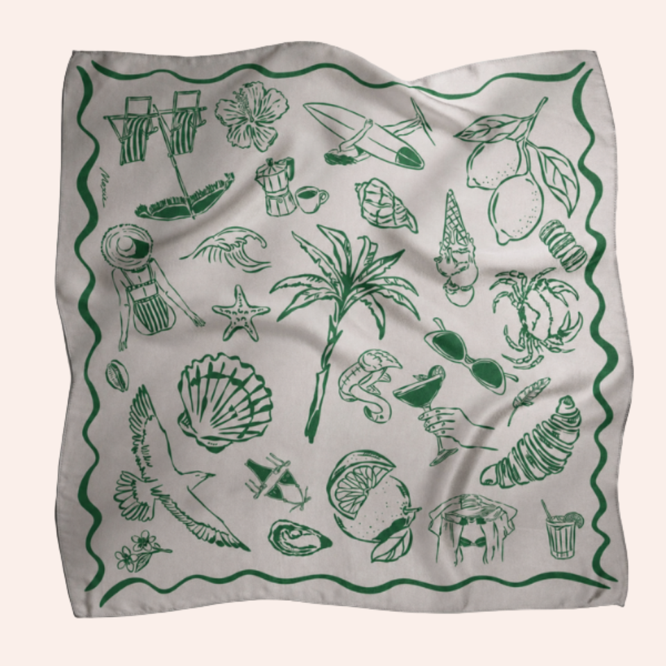Silk Scarf "Coastal" - Bridal Blush & Green