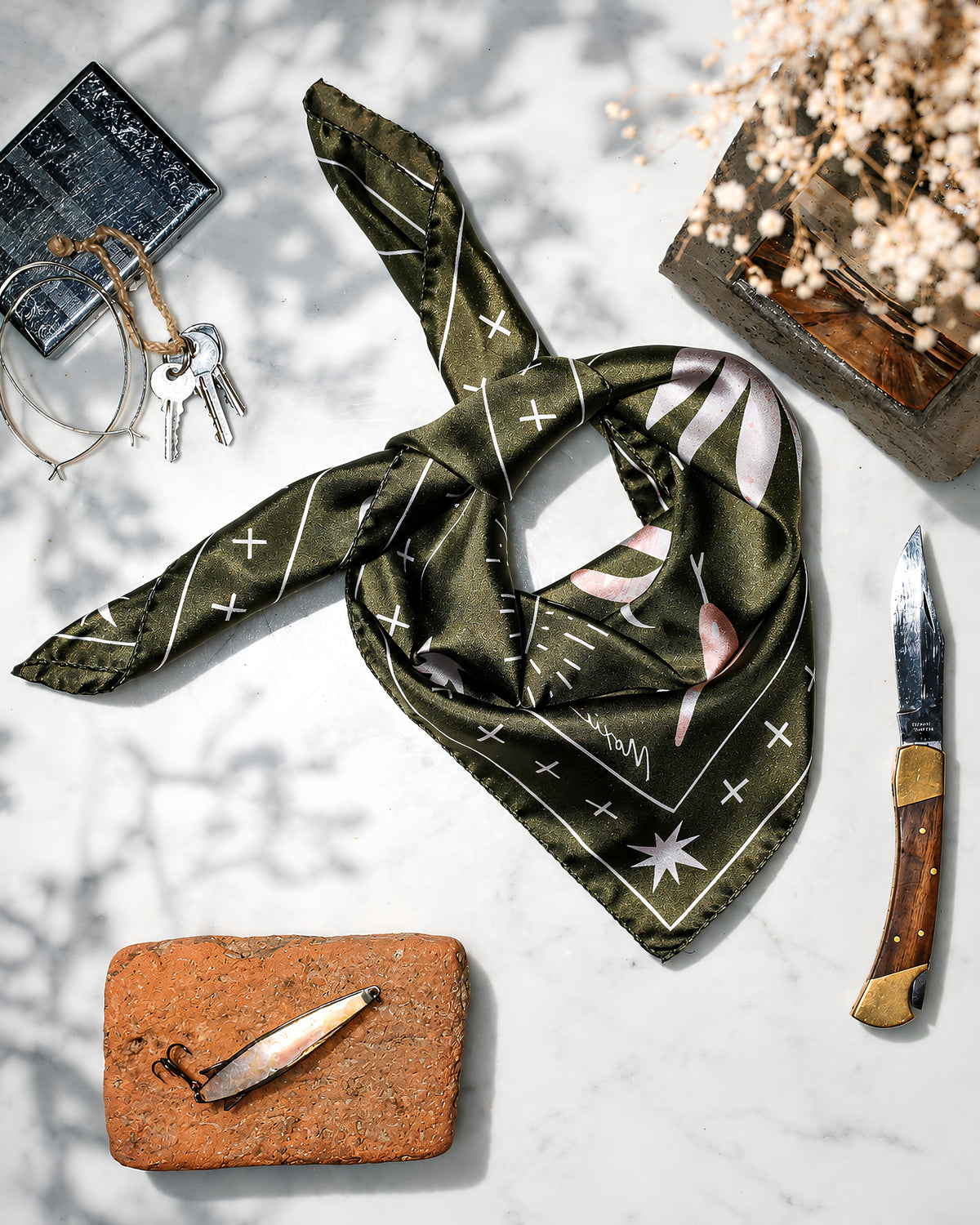 Silk Scarf "Outlaw" - Avocado Green