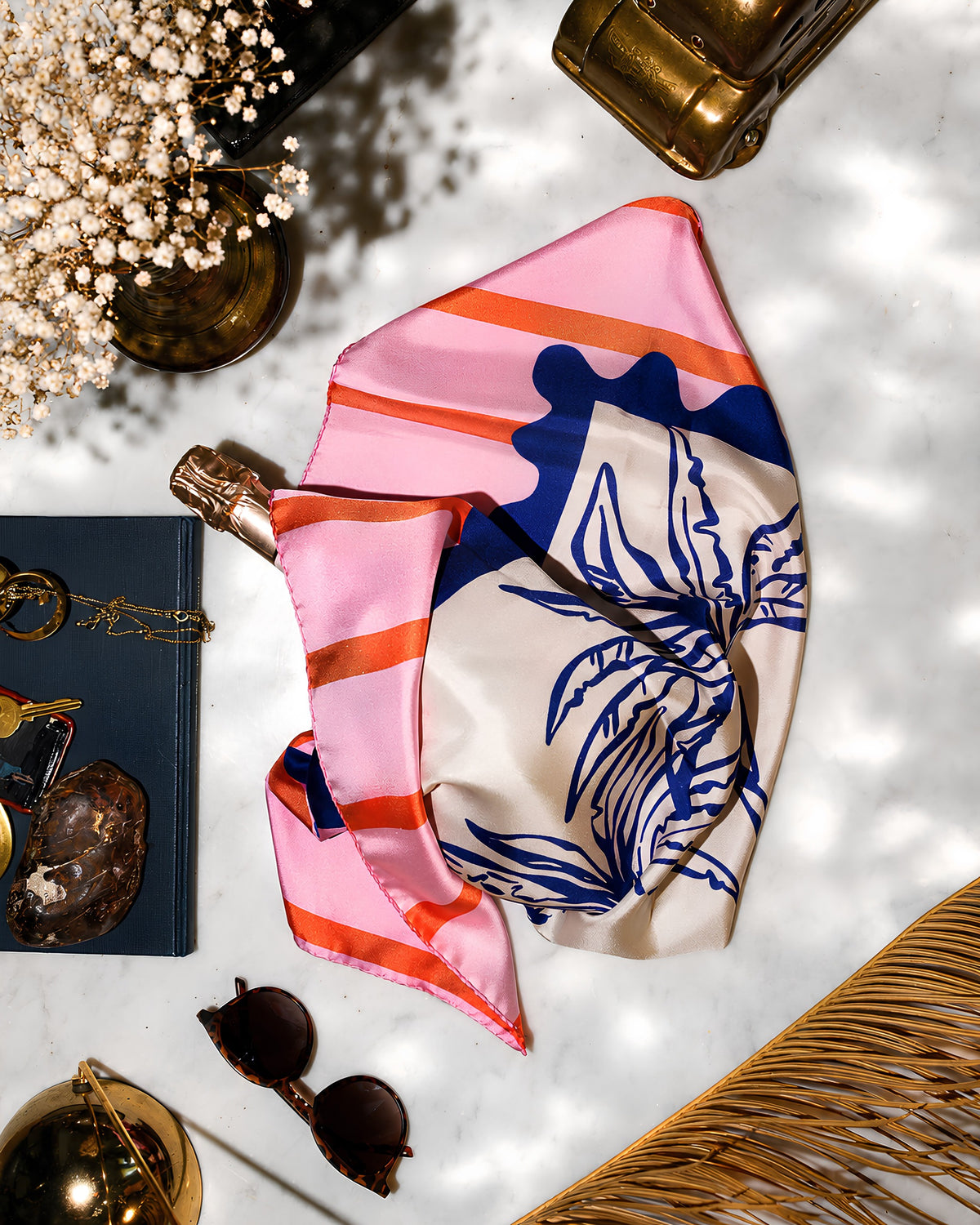 Silk Scarf "Postcard" - Powder Pink
