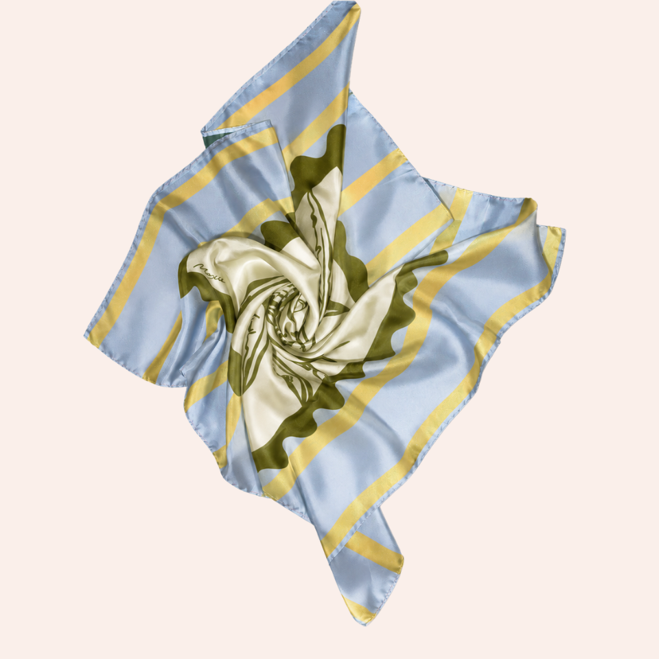Silk Scarf "Postcard" - Avocado Green & Butter Yellow