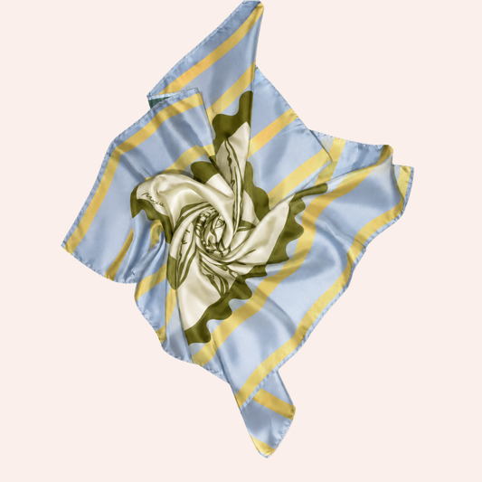 Silk Scarf "Postcard" - Avocado Green & Butter Yellow